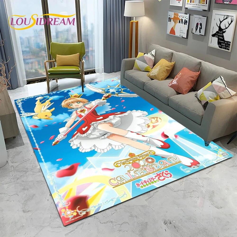 Carino Tappeto Tappetino 3D Captor Anime Cartone Animato Sakura per Casa Soggiorno Camera da Letto Divano Decorazione, Tappeto Area Bambini Antiscivolo Tappetino Pavimento