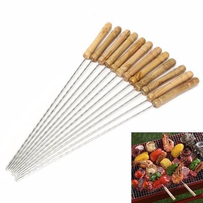 6PCS Reusable Outdoor Picnic BBQ Barbecue Roast Stick Stainless Steel Needle Barbecue Skewer
