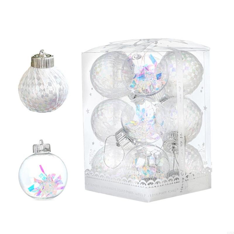 62KD 6Pcs Meshes Ribbon Christmas Balls Christmas Hanging Round Balls Pendants for Holidays Home Adornment