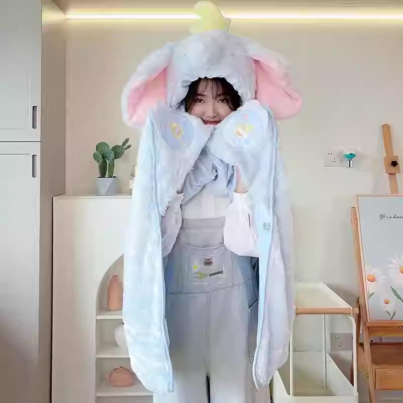 Cartoon Cute Elephant & Cat Hooded Plush Blanket Cape My Melody Hooded Cloak