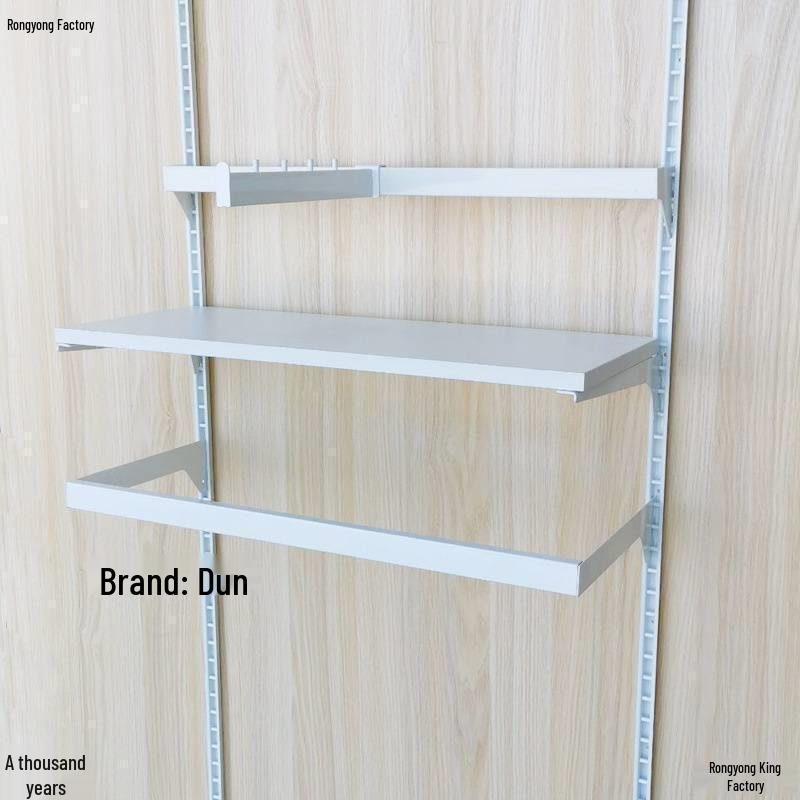 Black & White Clothing Store Stainless Steel Wall-Mounted Display Rack with Side Hooks and Shelving Brackets