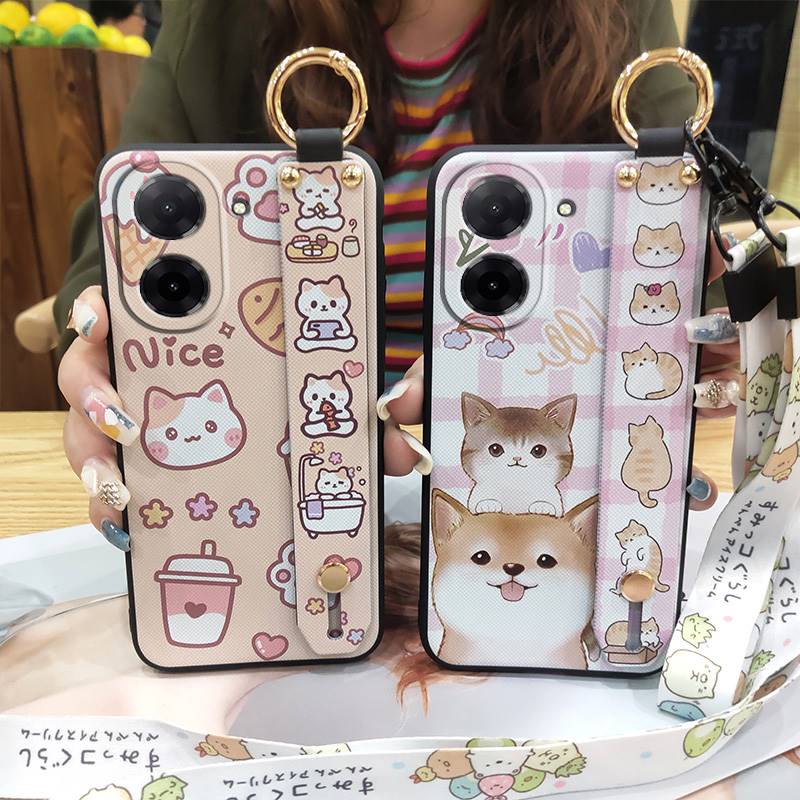 Ring Kickstand Phone Case For Redmi A5 4G/Xiaomi Poco C71 4G Cartoon Silicone Lanyard Shockproof Protective Soft Case