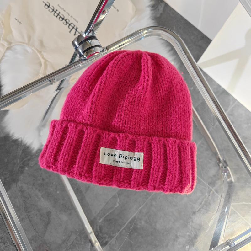 Hat women's winter wool hat big head circumference dome thread hat warm versatile purple thick thread loose knitted hat tide