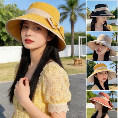 Wide Brim Summer Fisherman Sun Hats with Bow Outdoor Travel Sun Hat New Women Bucket Hats