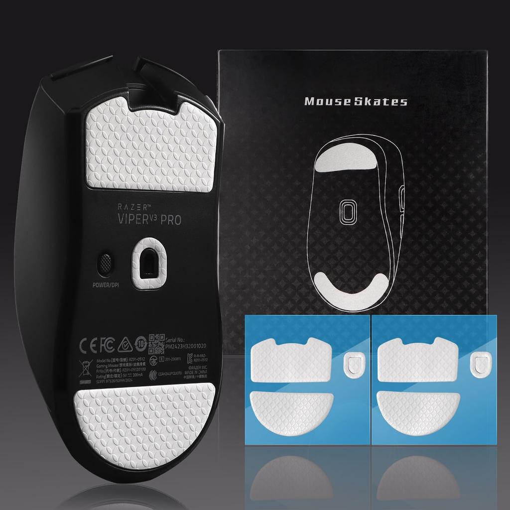 IMMOENUC - Set of 2 Mouse Feet for Razer Viper V3 Pro, Highly Durable, Low Friction, Specially Textured Design, Thin, Replacement Mouse Feet for