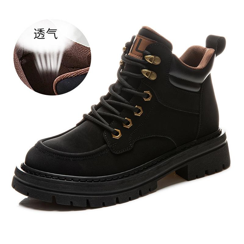 Leather big yellow boots 2025 autumn new women's platform thick heel thin short boots casual Martin boots fashion women's boots