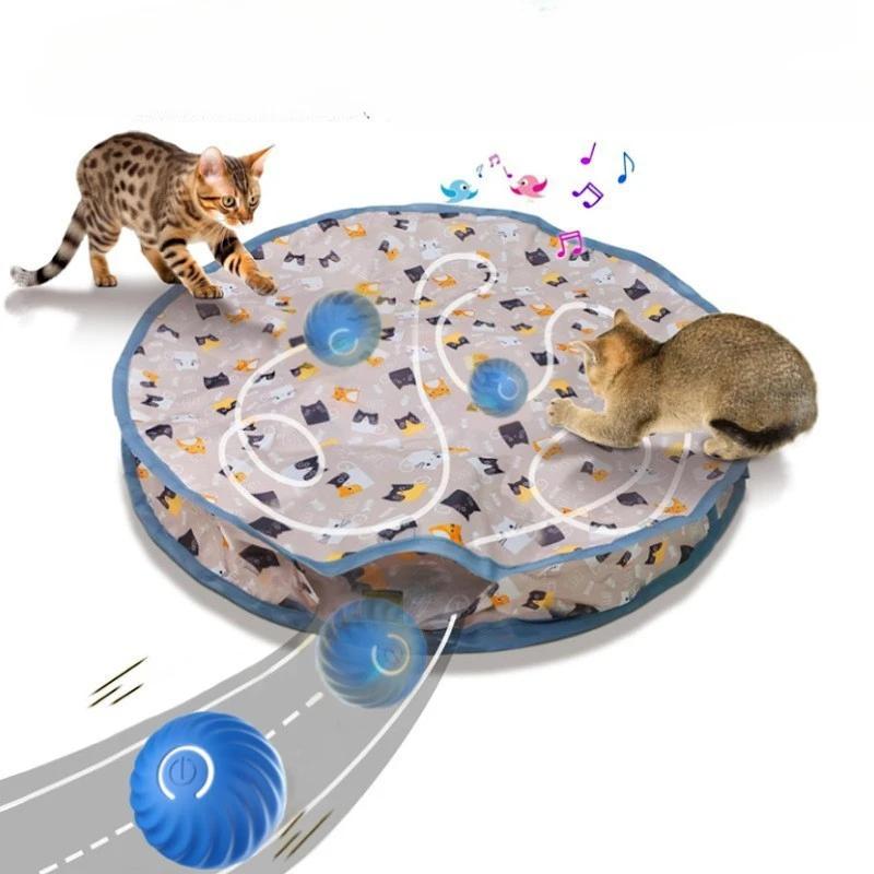 Double Layered Cat Toys Circular Cover Gaming Cover Pet Kittens Games Plush Stuffed Hidden Toys Plastic Interactive Pet Products with Charge Jump Ball