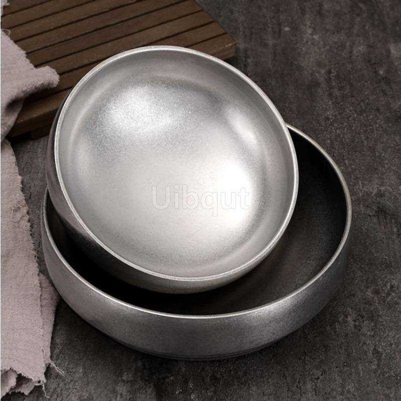 Vintage Korean Style Cold Noodle Bowl Stainless Steel Double Layer Anti Scald Ramen Large Soup Bowl River Snail Rice Noodle Tray