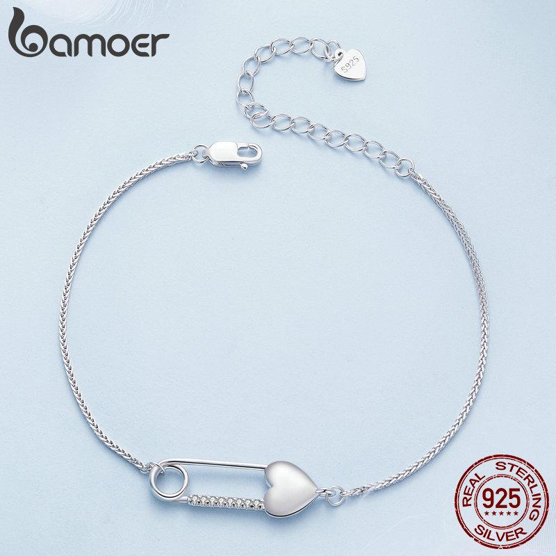 Bamoer 925 Sterling Silver Heart-Shaped Button Pin Bracelet and Earrings Jewelry Set for Women Original Design Fine Jewelry Gift