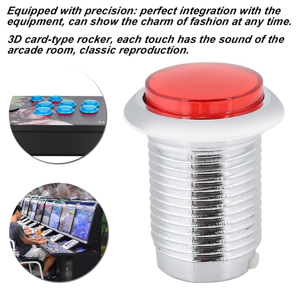 32mm Game Machine Small Round Plating Button Replacement With Light(Red)