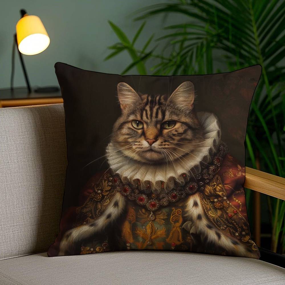 

Ренессанс Королевский Кот Забавная Наволочка Против пылевых клещей Невидимая молния Диван-кровать 12x12Inch