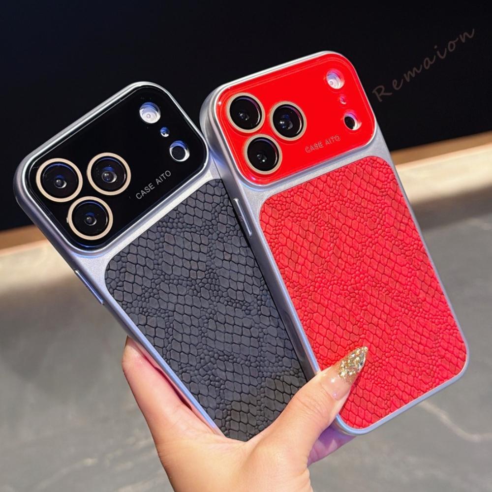 Big Window Matte Phone Case For iPhone 17 Air 13 14 15 16 Pro Max Crocodile Leather Shockproof Len Camera Protector Cover