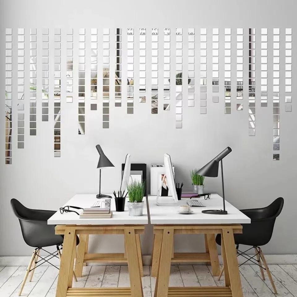 3D Square Wall Stickers Mosaic Mirror Wall Decal Acrylic DIY Mural for Living Room Bedroom Art Home Decor 2/3/4cm Large