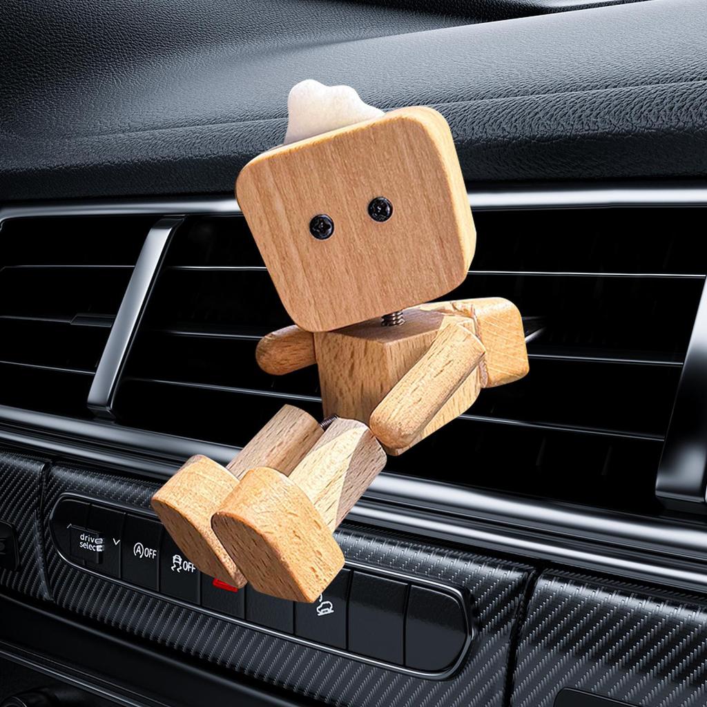 Wooden Man Car Dashboard Decoration Wobbling Robot Wood Human Figure Decor Funny Ornament Display Sculpture Ornament