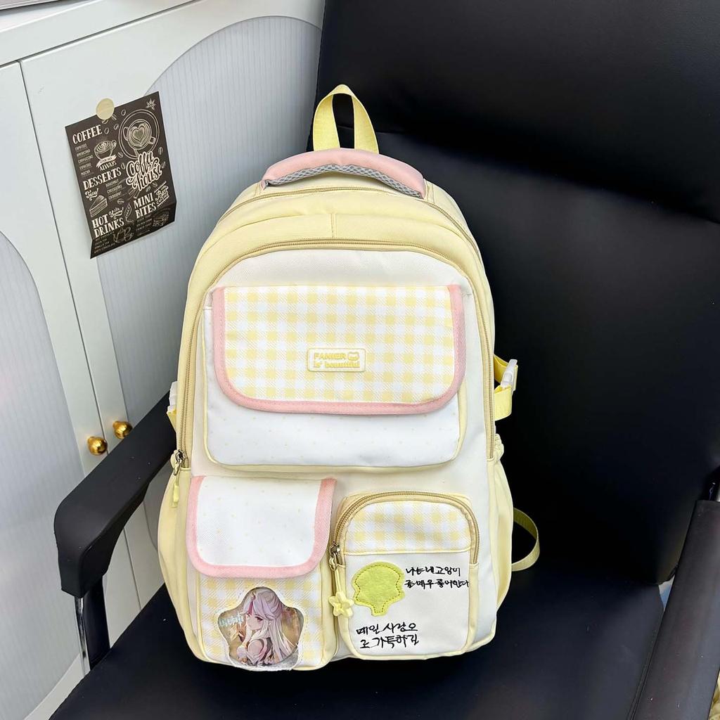 Schoolbag college style sweet plaid backpack female student Korean version large capacity junior high school high school bag going out travel backpack