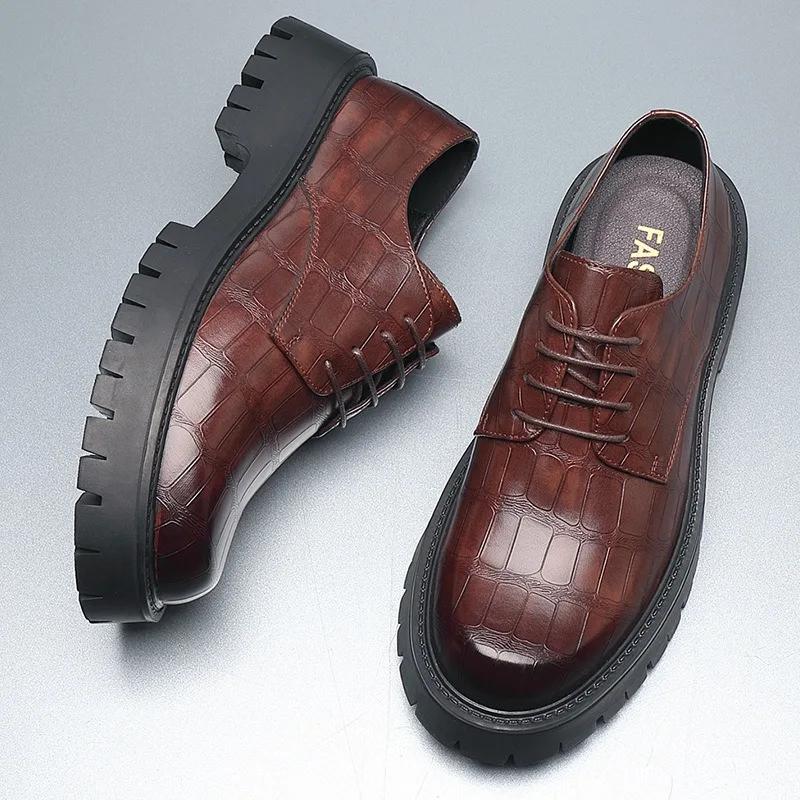 Модные весенне-осенние мужские кожаные туфли с круглым носком — фото 6