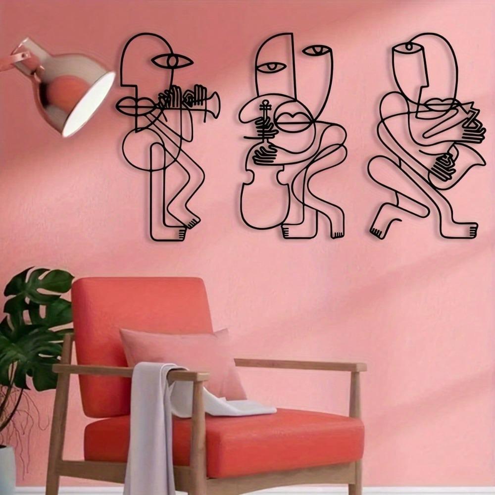 Modern Abstract Musician Metal Wall Art Sculpture Set 3 Pcs Indoor Outdoor Garden Decor