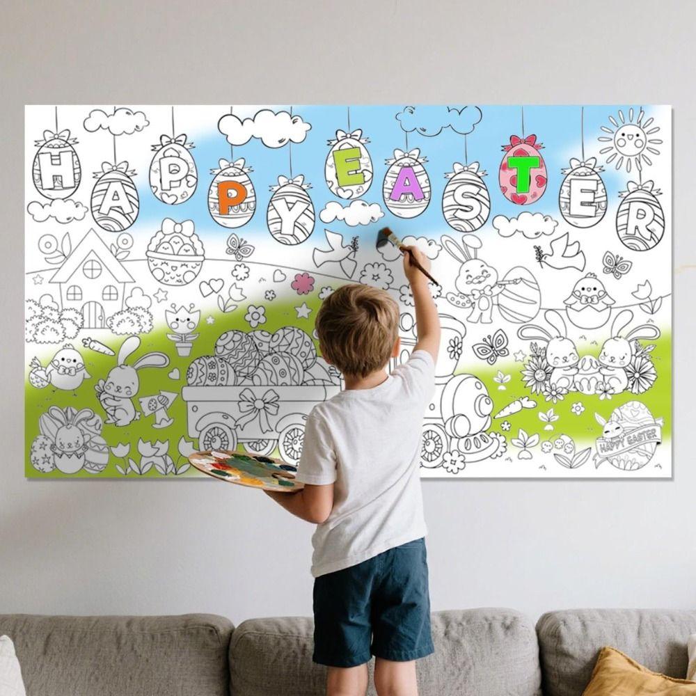 DIY Easter Giant Coloring Poster Cartoon Bunny Art Craft Jumbo Coloring Banner Doodle Gift Easter Tablecloth