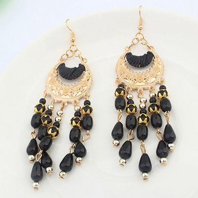 1PC Women Bohemian Fringed Long Section Of Big Beads Pendant Drop Alloy Earrings