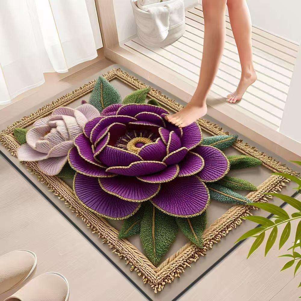 

3D Цветочный ковер Коврик для ванной Нескользящий коврик для пола Входной грязеотталкивающий коврик для пола 40 * 60cm
