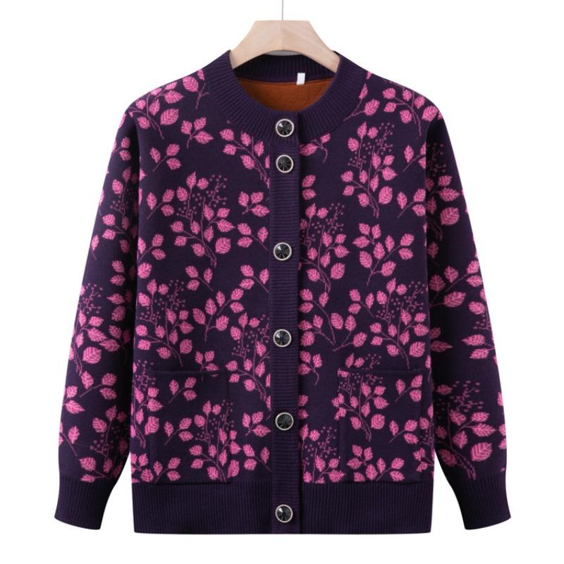 Elderly Grandmother Autumn and Winter Sweater Jacket Mother Fleece Thickened Warm Clothes Knitted Cardigan Elderly Lady Clothes