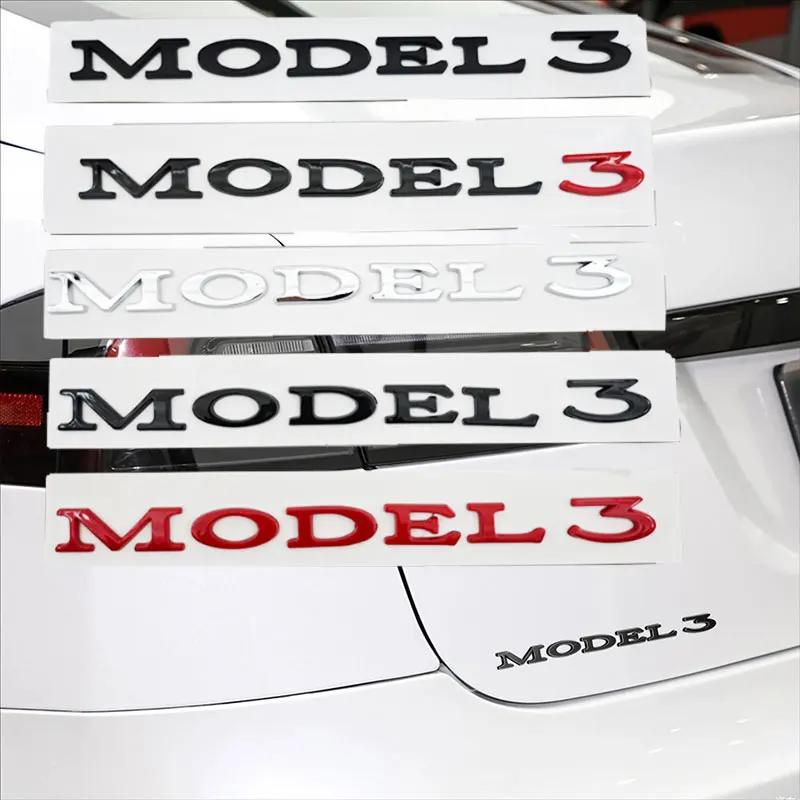 3D ABS Letters Model 3 Logo Chrome Black Red Badge Car Rear Trunk Stickers For Tesla Model3 Auto Decoration Decals Accessories