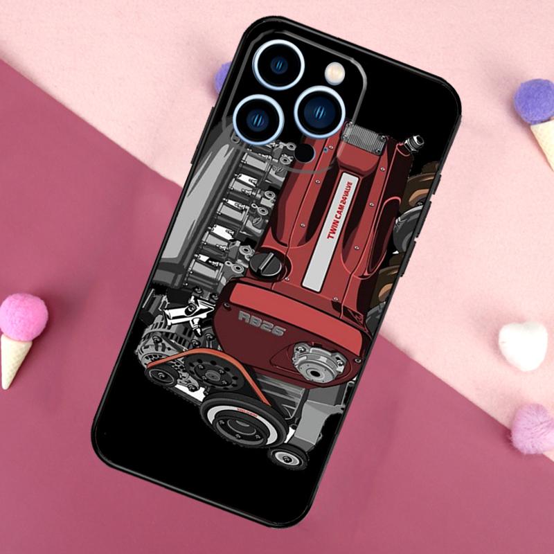 JDM Car RB26 Engine Case For iPhone 16 15 11 13 12 Mini 14 Pro Max XS X XR Plus Soft Back Cover