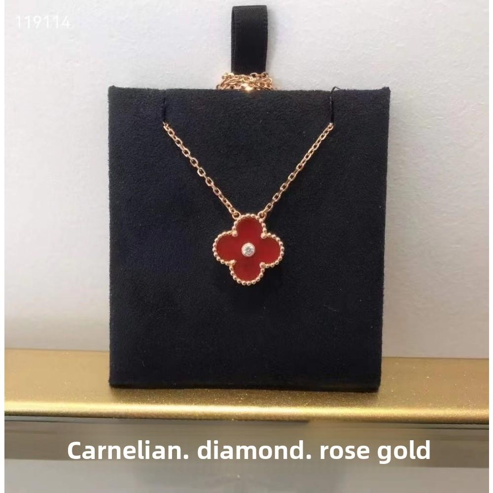 Kvinners Firkløver Halskjede Enkelt Blomst Hvit Perlemor Rød Agat Anheng Kragebenskjede