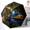 1pc Sturdy 8-Bone Auto Umbrella, Blue Balance Excavator Umbrella, Digital Printed, Foldable Umbrella for On-the-Go Outdoor Use