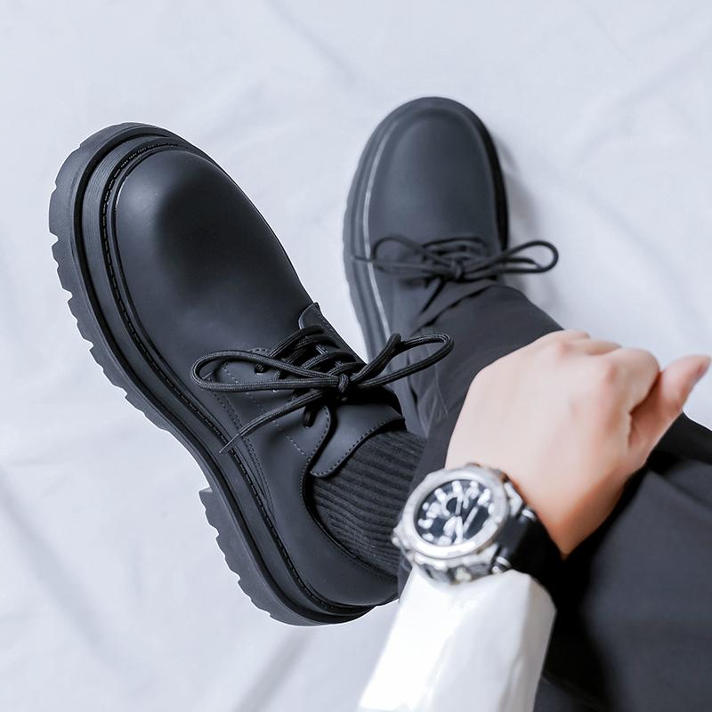 Značkové Kožené Mokasíny Pánské Boty Japonský Korejský Streetwear Business Černé Ležérní Silná Podrážka Platforma Kožené Svatby Pánské