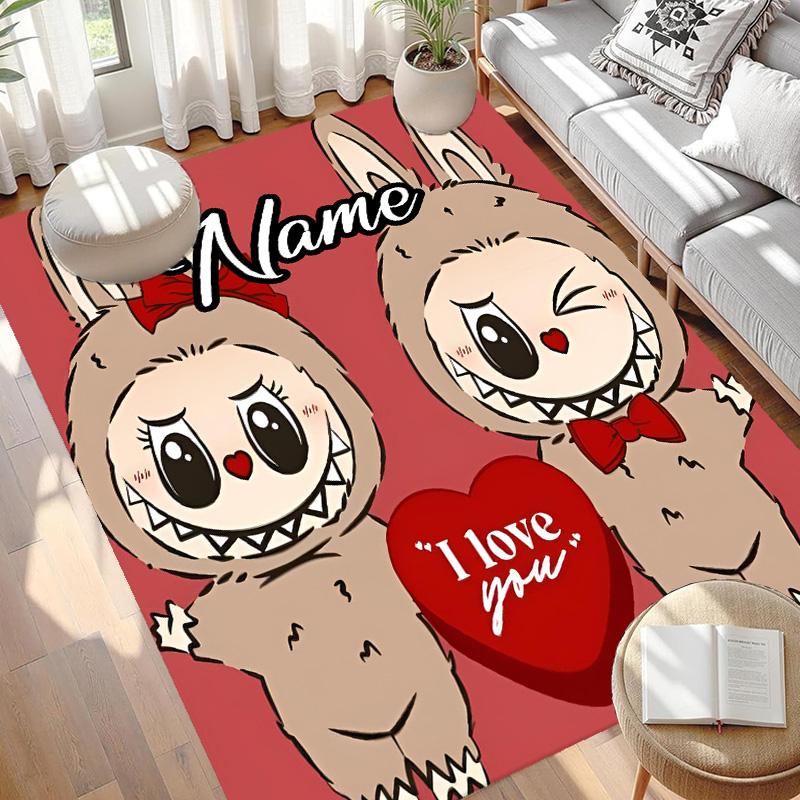 Custom Name Personalized Labubu Print Carpet, Versatile Home Decor Rug, for Playroom, Apartment, Balcony, Entryway, Hallway Gift