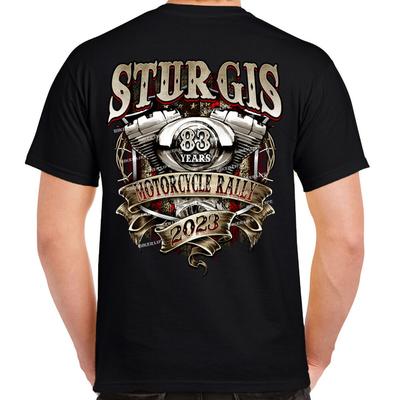 T-shirt unisex z motywem rustykalnym ze wstążką i silnikiem Sturgis 2023