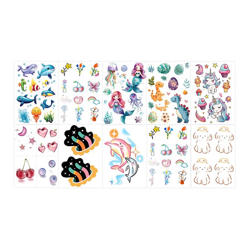 

Cute Kids Mermaid Dinosaur Puppy Whale Finger Arm Disposable Temporary Tattoo Sticker 7*10CM