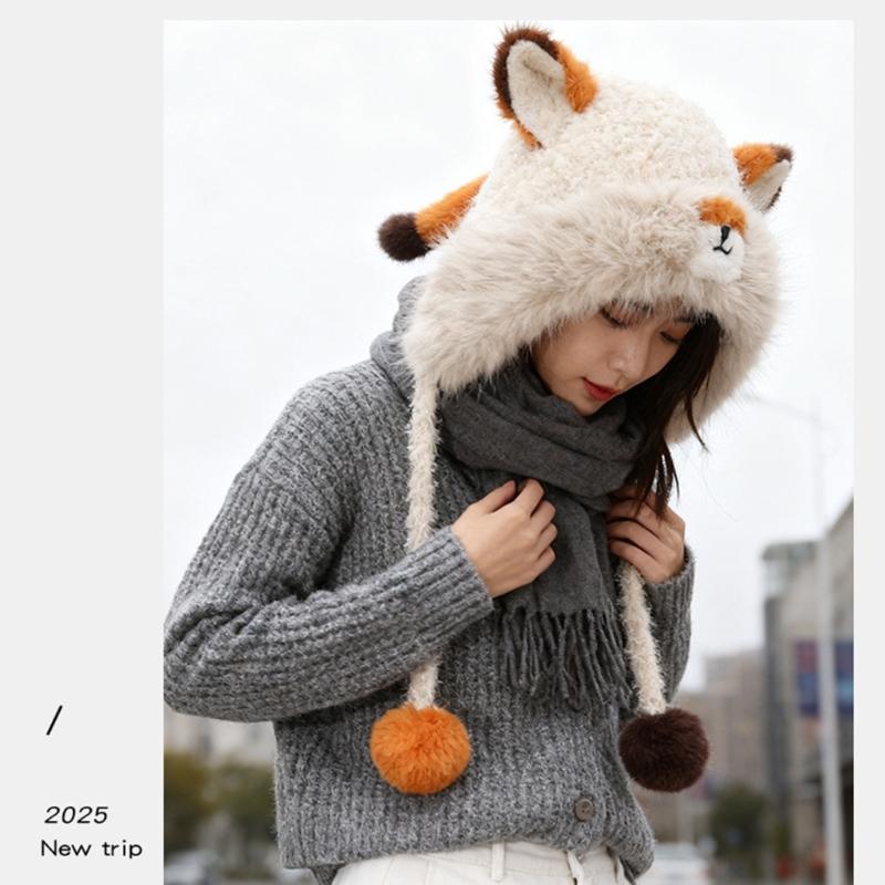 Furry Ears Plush Winter Hat for Women Girl Warm Comfortable Unisex Earflap Cap for Skiing Camping Daily Outdoor Use