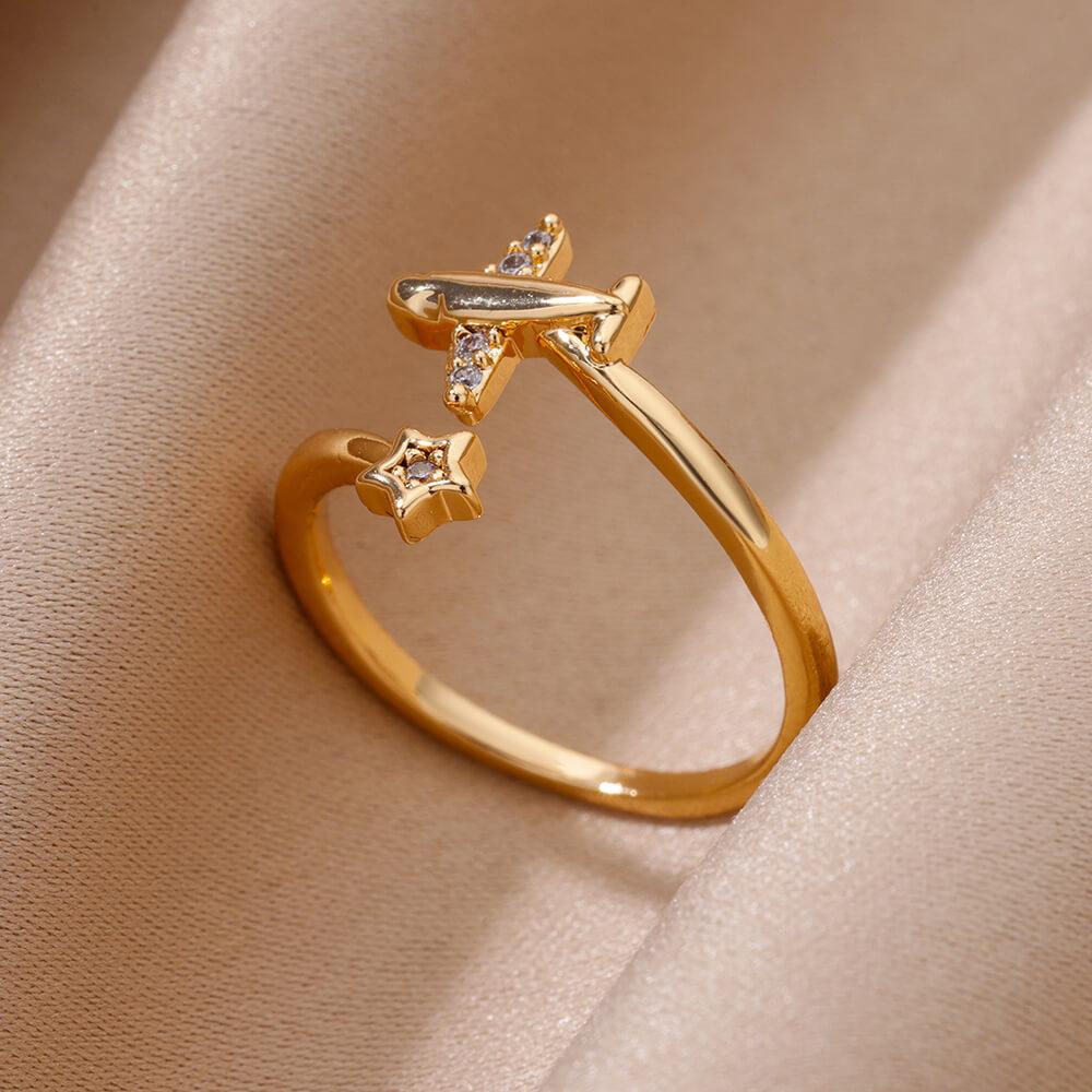 Zircon Chain Cross Rings For Women Vintage Gold Color Stainless Steel Geometric Open Ring Fashion Wedding Aesthetic Jewelry Gift