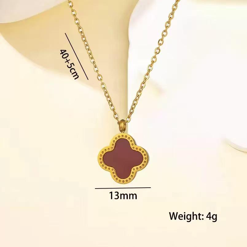 18k Four-Leaf Clover Pendant Necklace for Women - Double-Sided Lucky Charm on Clavicle Chain