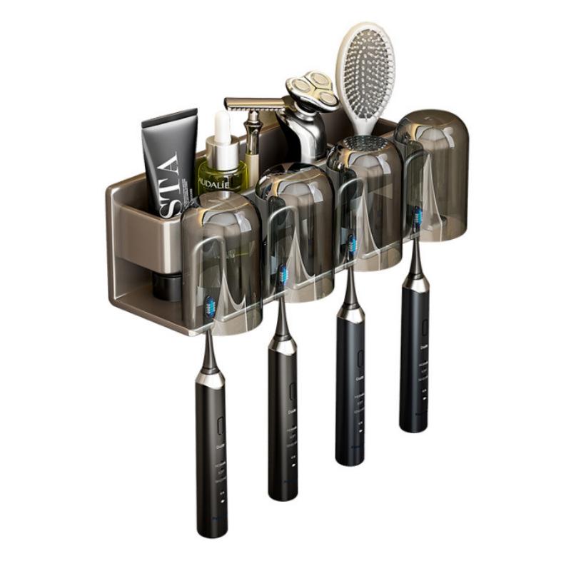 No-Punch Wall-Mounted Toothbrush and Cup Holder for Bathroom