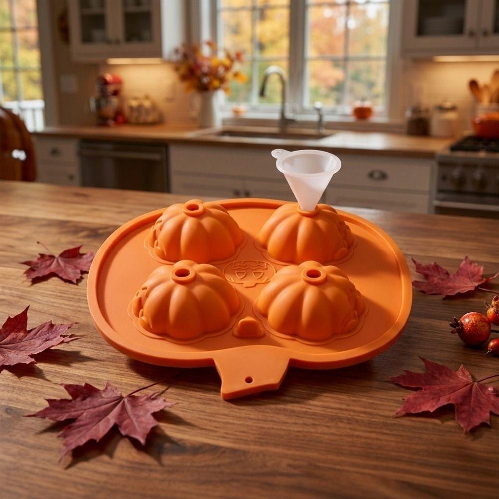 4 Grids Pumpkin Ice Cube Tray Pumpkin Shape 3D Silicone Baking Mold  Pastry Utensil