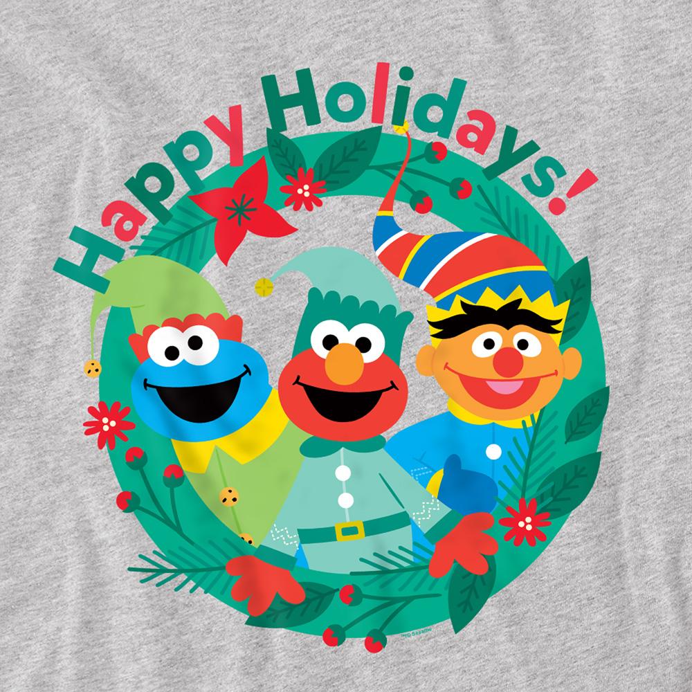 Sesame Street Unisex Adult Happy Holidays Elf Christmas T-Shirt