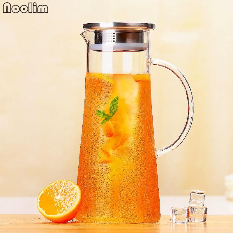 Heatproof Glass Carafe with Stainless Lid Hot or Iced Water Bottle Fruit Flower Tea Teapot 1500ml