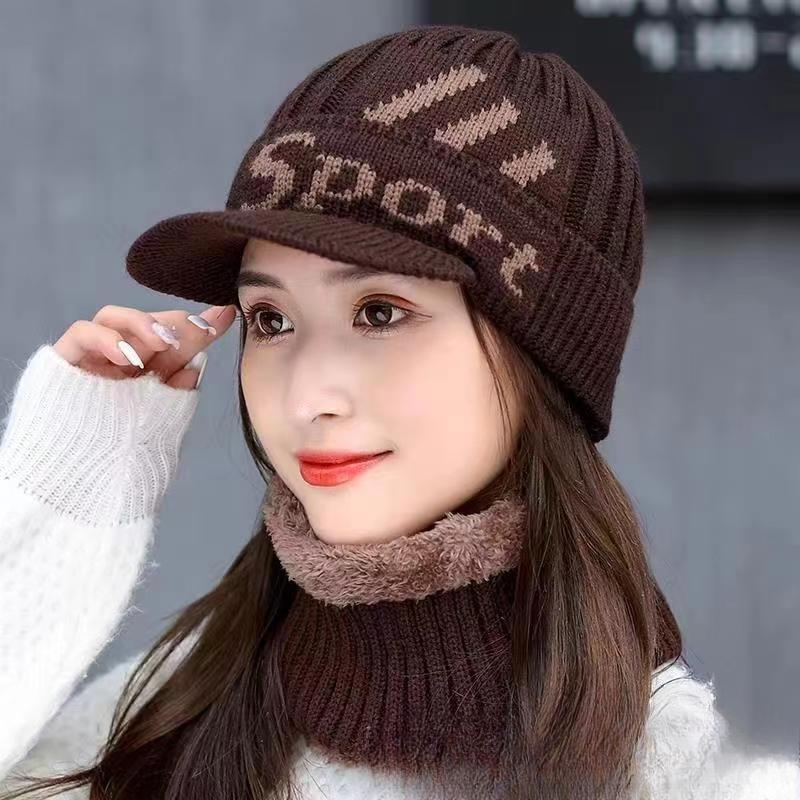 

Зимний шарф на шею Элегантная вязаная шапка с бархатом и уплотнением Теплая и ветрозащитная шапка-пуловер Корейская версия Универсальная и модная one size