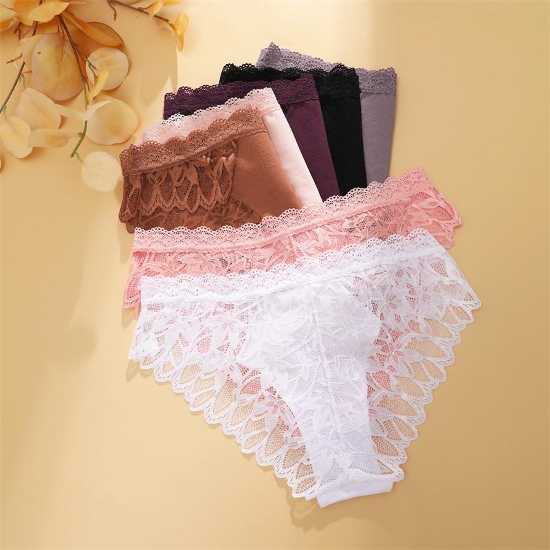 FINETOO Majtki z koronki kwiatowej dla kobiet Seksowna perspektywa Miękkie majtki Hollow Out Bielizna oddychająca