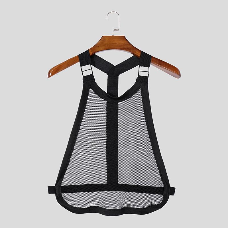 INCERUN Men Sleeveless Tank Tops Party Club Backless Hollow Mesh Vest