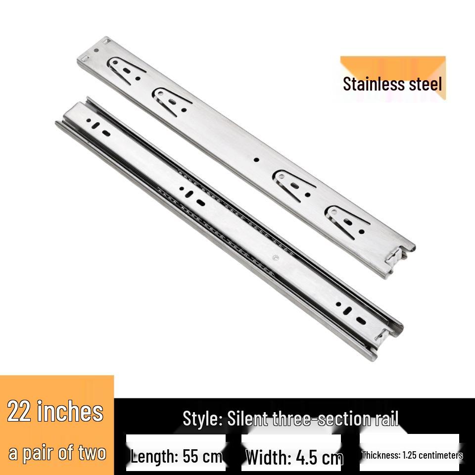 Stainless Steel Silent Ball Bearing Drawer Slides with Three-Section Damping Rails