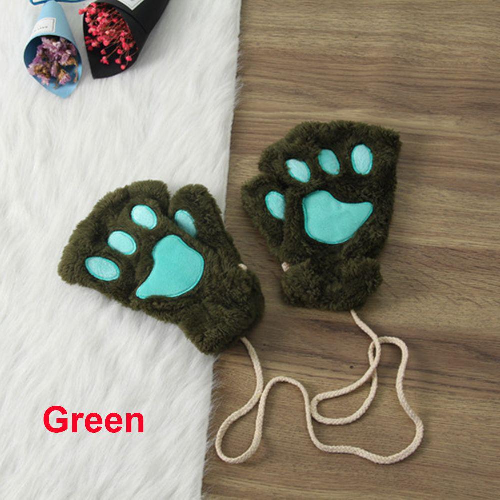 14Colors Girl Winter Warm Fluffy Plush Gloves Fingerless Bear Cat Paw
