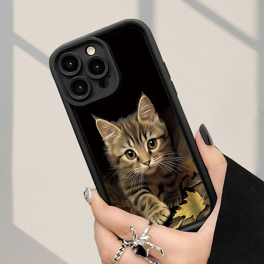 Autumn Leaf Cute Tiger Spotted Cat Phone Case Suitable for iPhone 17 16 15 14 13 12 11 Pro/Max/Plus Anti Drop and Anti Shock