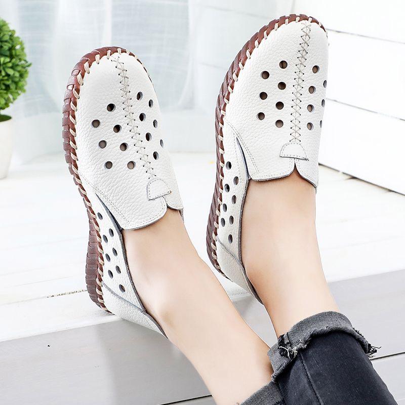 Women's Genuine Leather Handmade Comfort Shoes - Soft Sole Flats for All Seasons
