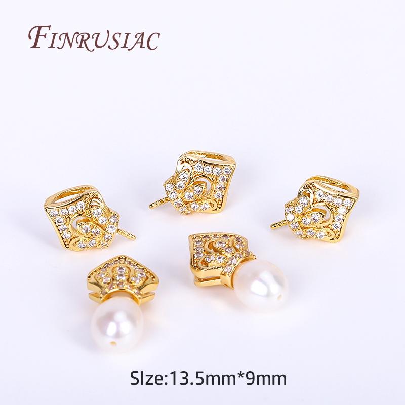 

Позолоченное 18K крепление для кулона-короны с цирконом и жемчугом, наконечники для бусин, штифты-петли, петля для подвески, Изделия для рукоделия из жемчуга DIY 2 Pieces