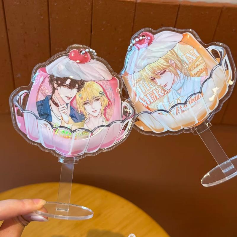 Pudding Cup PVC Badge Ornaments for Girls Desktop Decoration 75mm Badge Holder Anime Badges Display Japan Style Kawaii Design