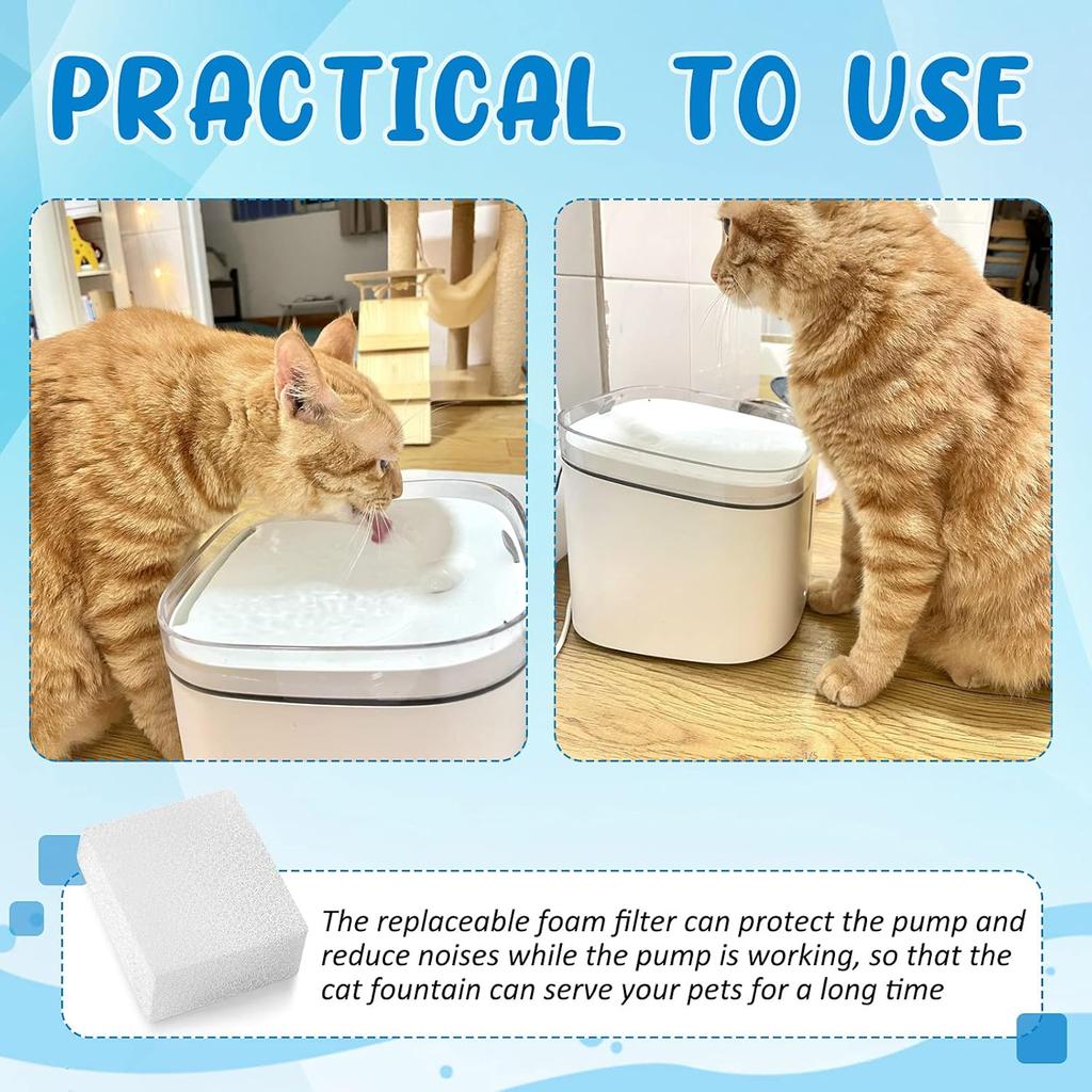 Mudder 12 Pcs Cat Water Fountain Filter Pre Filter Sponge for 67oz/ 2l Pet Water Fountain Trimmable Foam Filters for Dog Cat, Block Shape